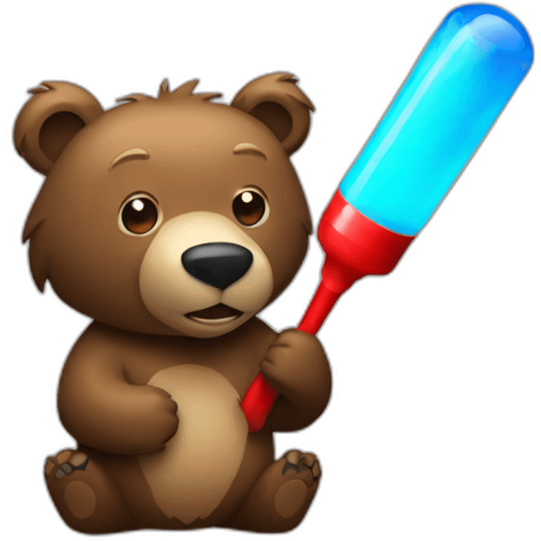 Grizzly holding 1 blue and 1 red light stick emoji