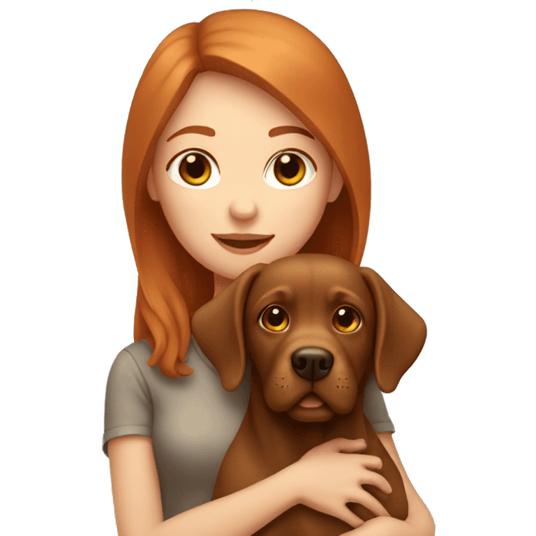 redhead girl holding brown labrador dog emoji