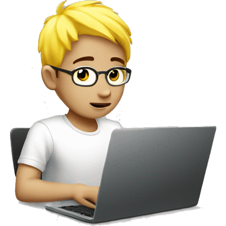 Graphic Designer asian boy with yellow hair with laptop emoji