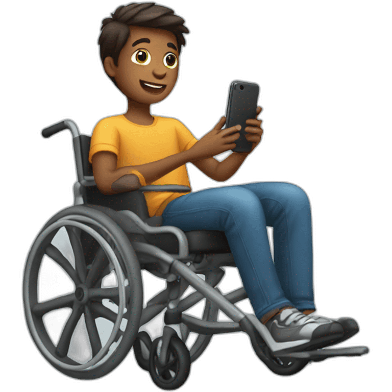 boy on wheelchair with iphone emoji