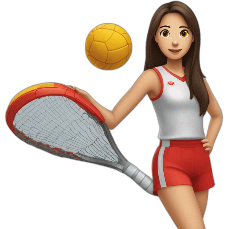 Une jeune fille brune habiller en rouge qui fait du handball emoji