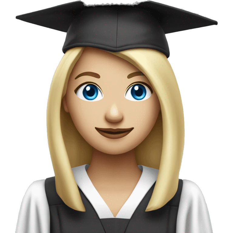 White skin blond female student with phd graduation hat blue eyes emoji