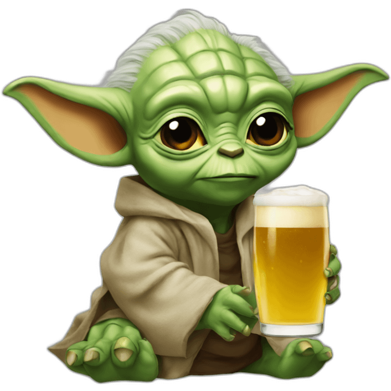 Yoda drink beer with à dinosaure emoji