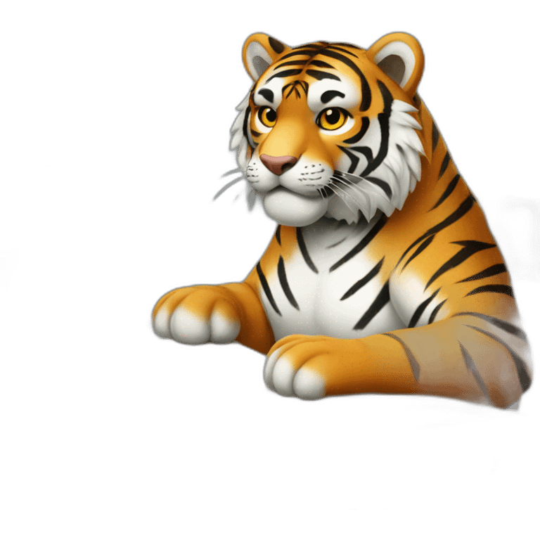 A tiger who study on a computer emoji