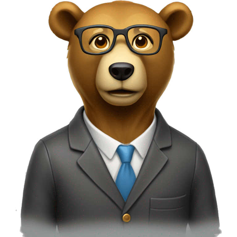 Ios bear animal emoji as a university professor, wearing clear yellow plastic thick-rimmed glasses emoji