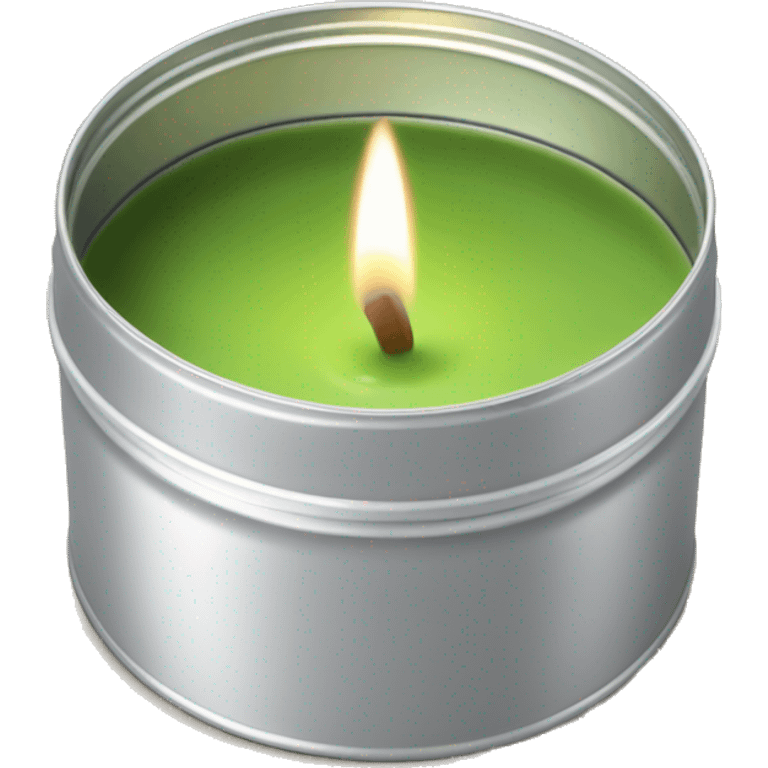 small pretty matcha scented candle in silver tin with label realistic emoji