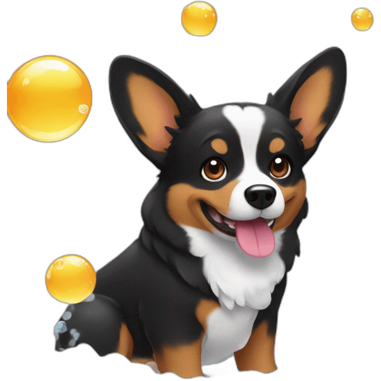 Black corgi with Big bath bubbles emoji