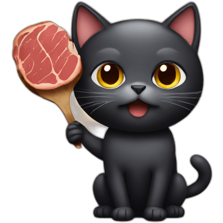 dark cat holding steak emoji