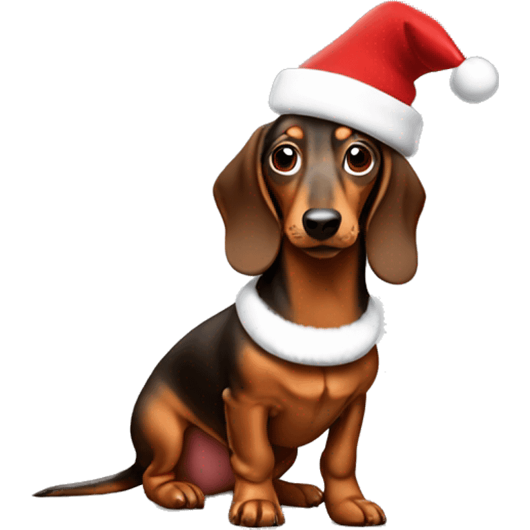 Daschund brown wearing a Santa hat emoji