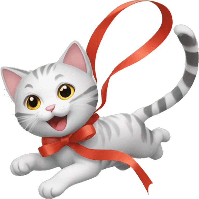 cat chasing long ribbon emoji