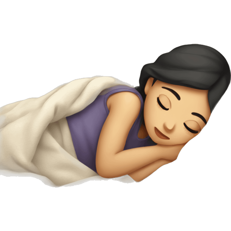 Asian girl sleeping in cozy blanket with pillow emoji