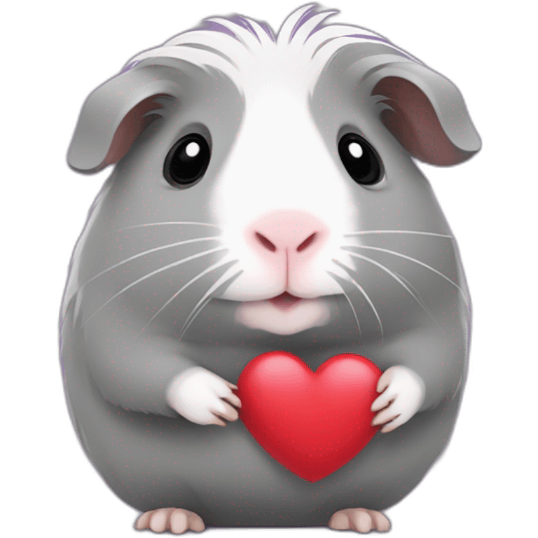 grey guinea pig holding a heart emoji