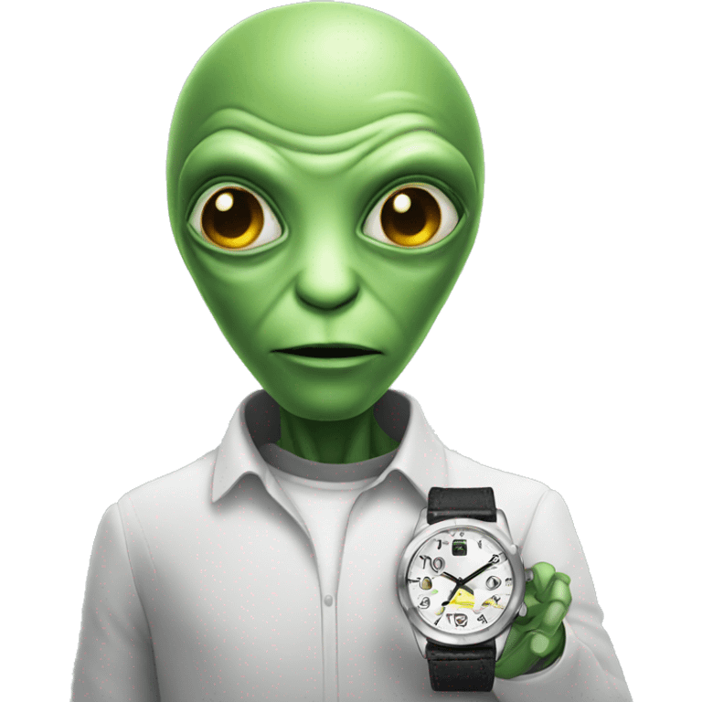 alien wearing a watch  emoji