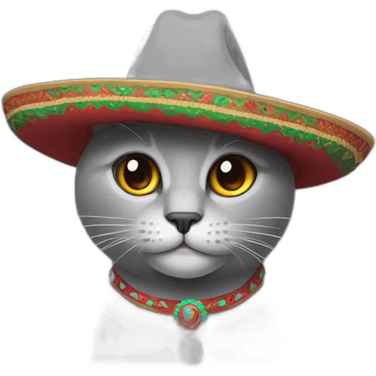 Grey cat with a mexican hat emoji