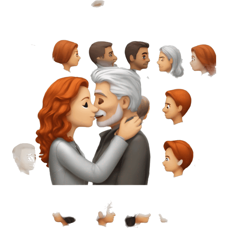 Redhead Girl Kissing silver haired man  emoji