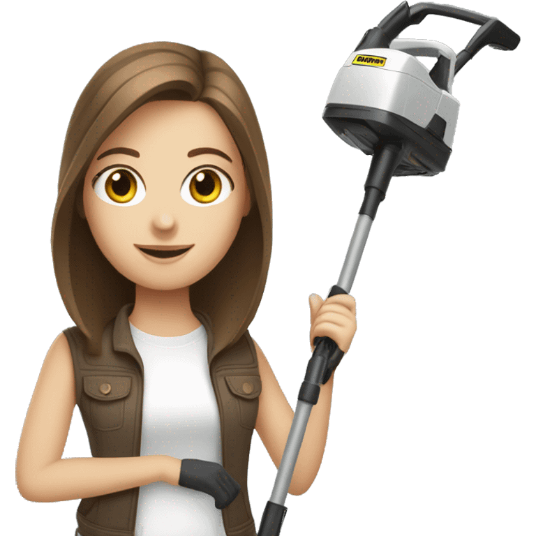  white girl with brown hair with a karcher vacuum cleaner in  hands emoji