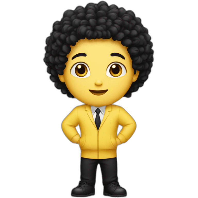 A white kid with black curly hair wearing a banana suit emoji