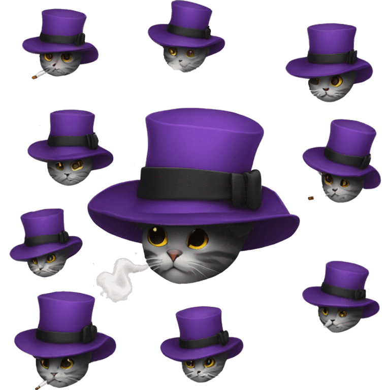 Cute Cat with black hat and purple emoji smoking emoji