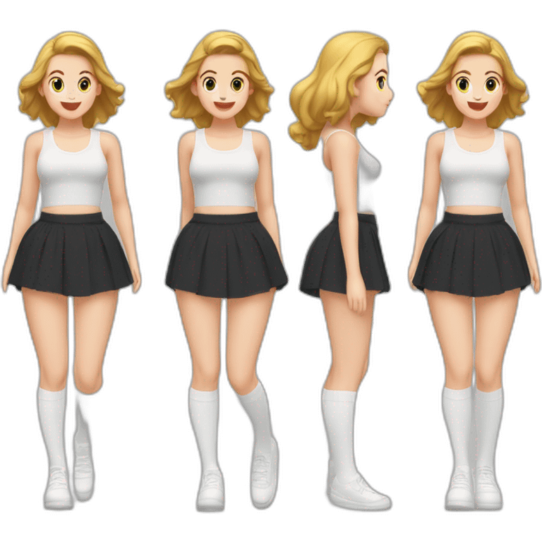 alistic-full-body-caucasian-curvy-beauty-jumping-short black-skirt-back-and-front-views-strong-wind-knickers-long-white-socks emoji