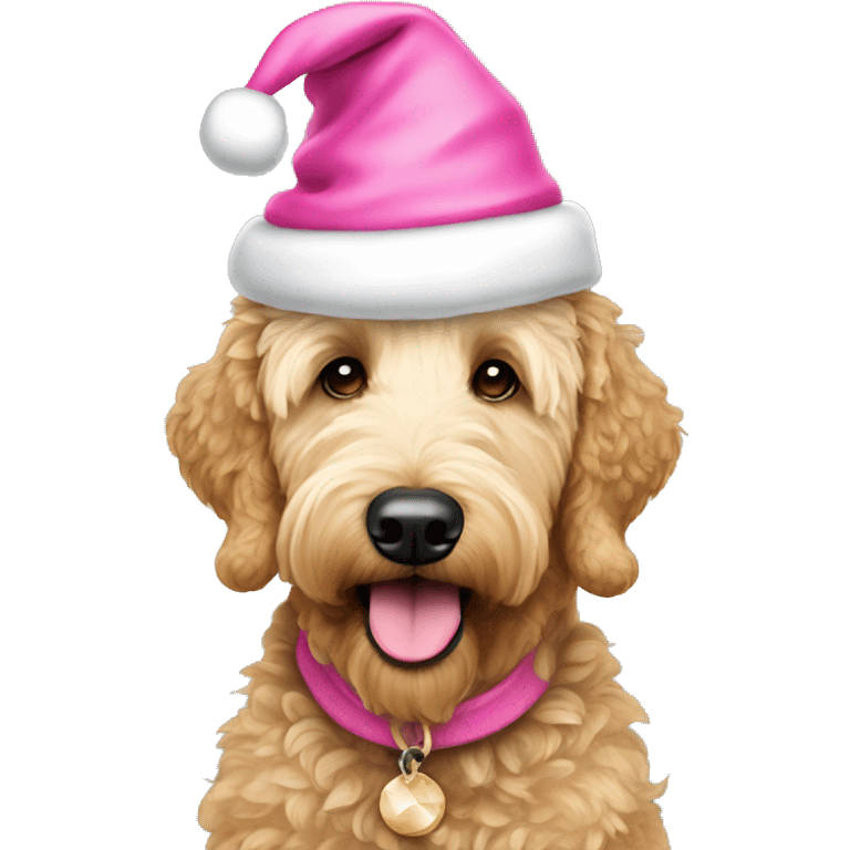 Golden doodle wearing pink Santa hat  emoji