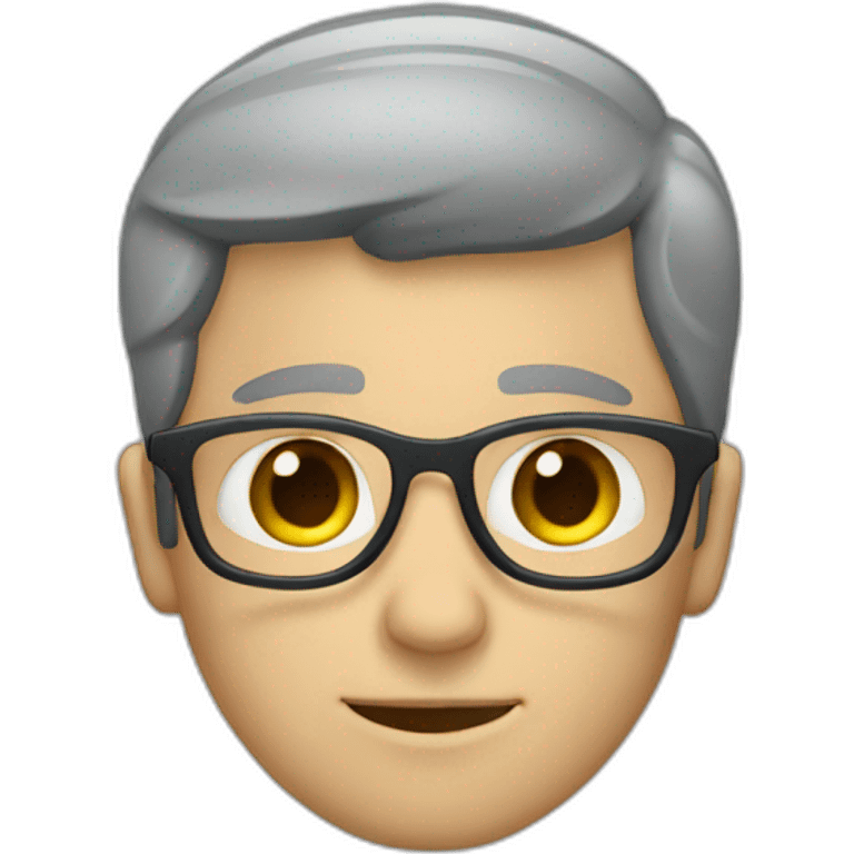 white guy with dark hairs and grey glasses smyling emoji