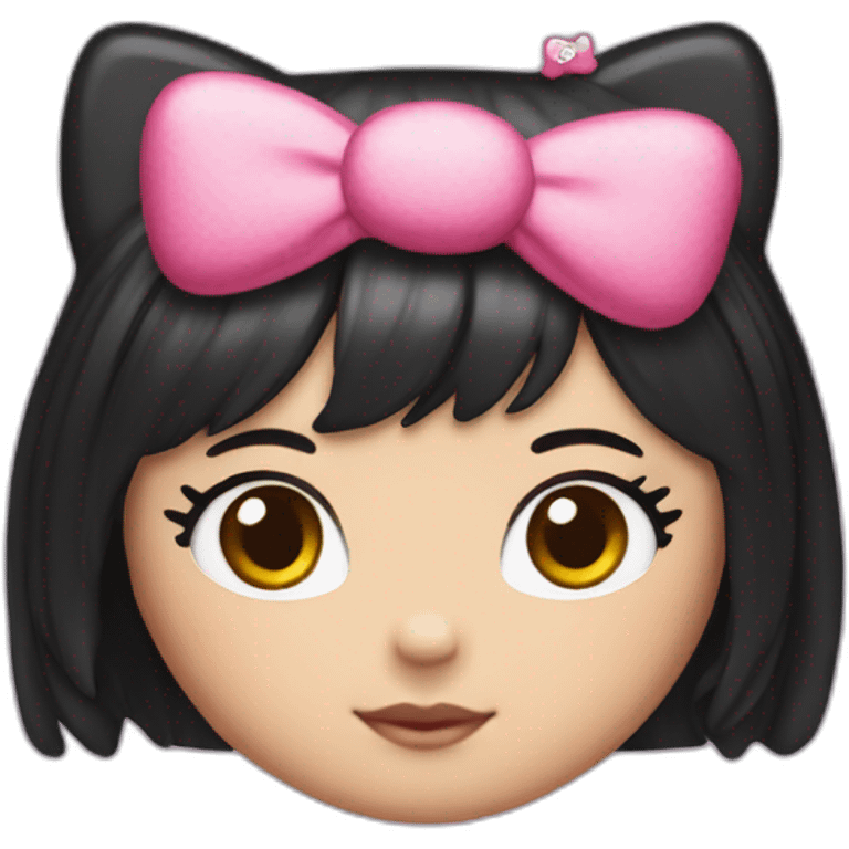 hello kitty black straight hair with hello kitty headband emoji