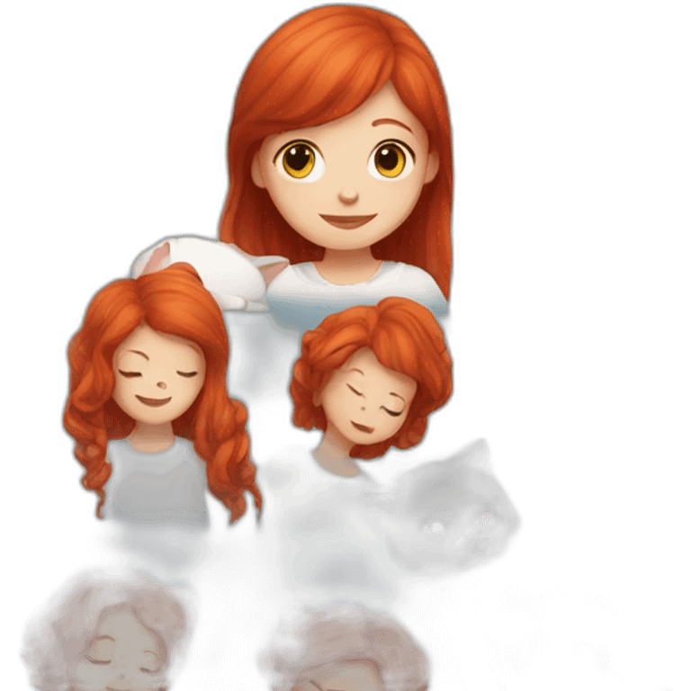 Red hair girl with white cat emoji