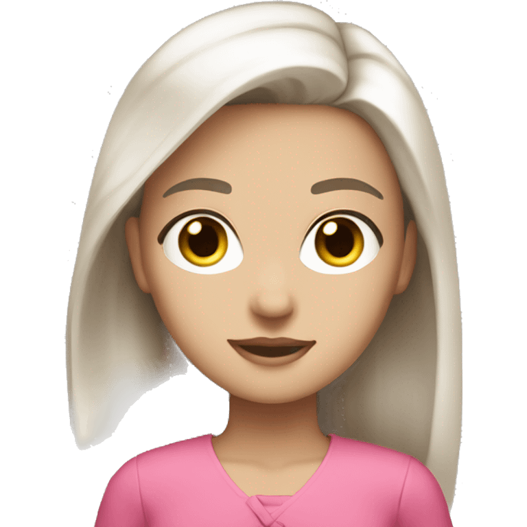 White pale hair brunette, brown eyes pink clothes emoji