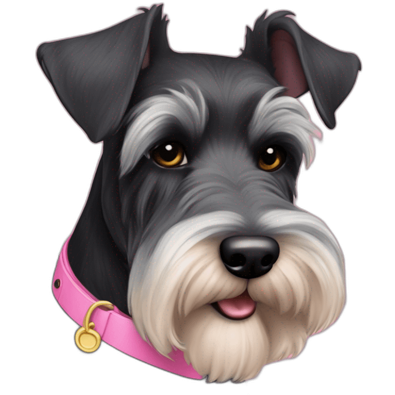 perra negra Schnauzer Perra contenta con collar rosa emoji