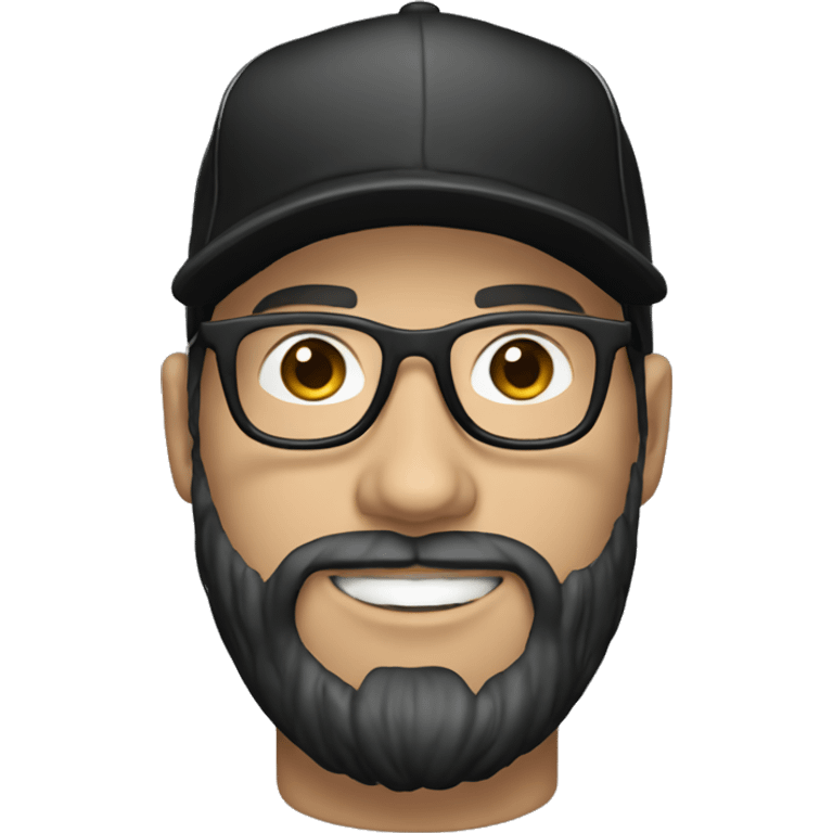 white man with glasses and black beard with a baseball hat backwards and a black t shirt emoji