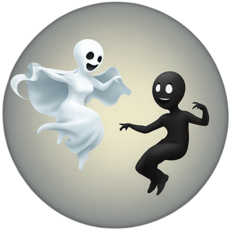 a female ghost and a male ghost dancing as a Ying yang emoji