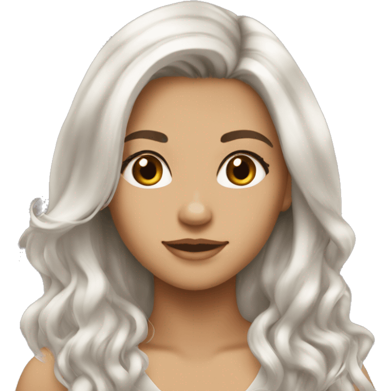 Girl, silver blonde hair with brown roots, long hair, hazel eyes, tan skin emoji