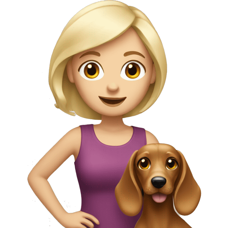 blonde girl with sausage dog emoji