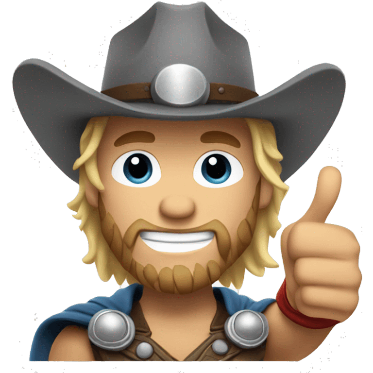 Realistic Thor giving a thumbs up wearing a cowboy hat emoji