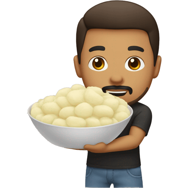 latino guy with goatee and ponytail holding mashed potatoes emoji