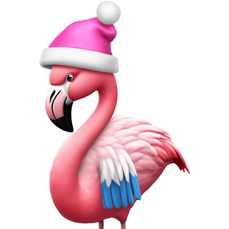 Pink flamingo wearing Brighton and hove Albion shirt and a Santa hat emoji