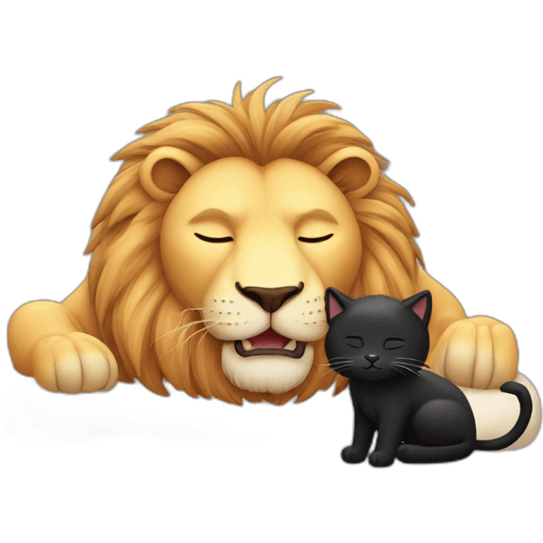 Big Lion and small black cat both closed eyes sleeping z z z emoji