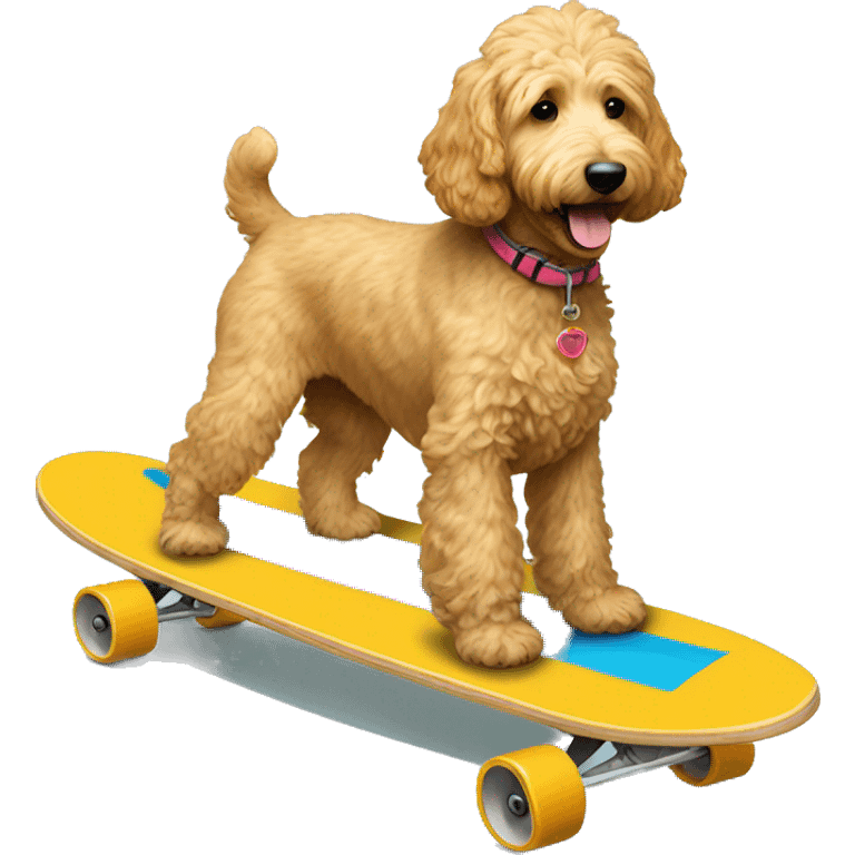 Goldendoodle riding a long board emoji