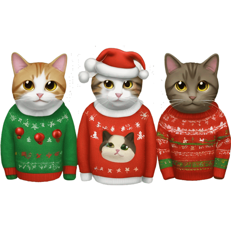 four cats wearing Christmas sweaters emoji