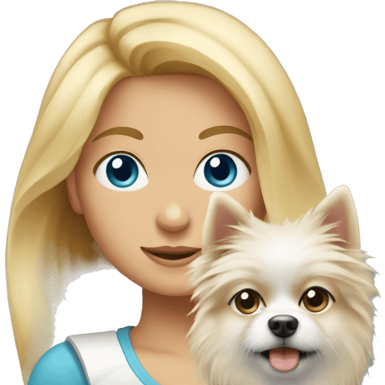 Blonde girl blue eyes holding spitz  emoji