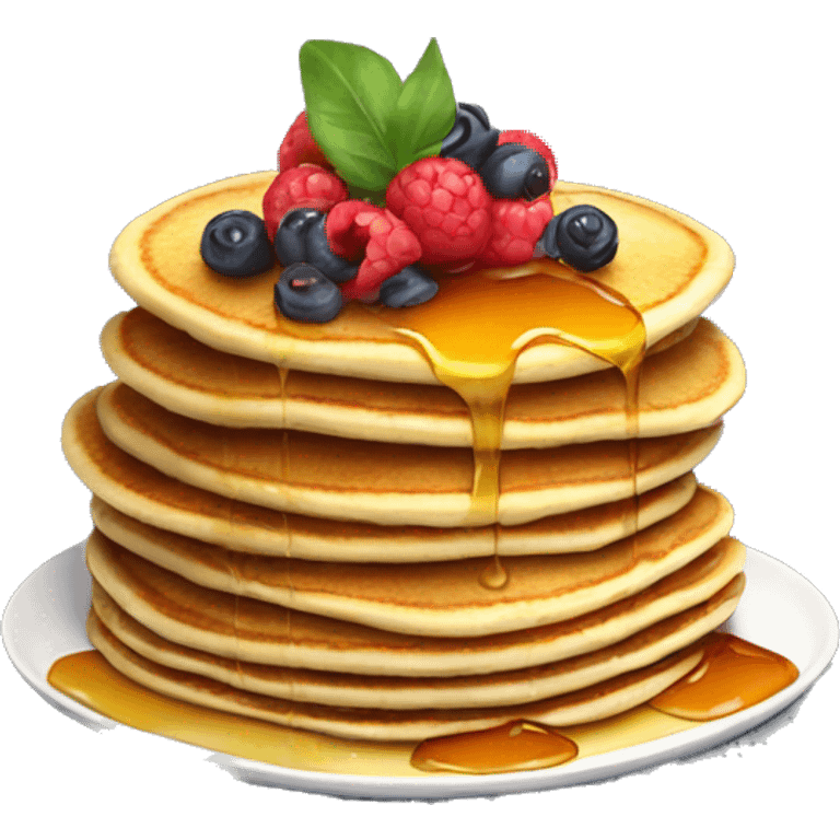 pancakes with honey decorated with berries on a plate emoji