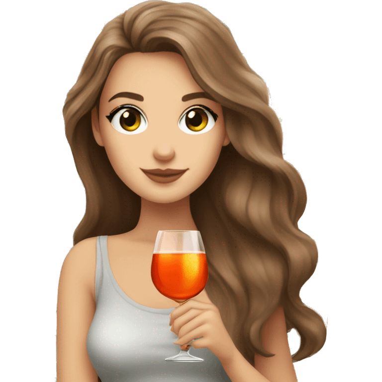 white girl with long brown hair and with brown Green eyes drinking an Aperol Spritz  emoji