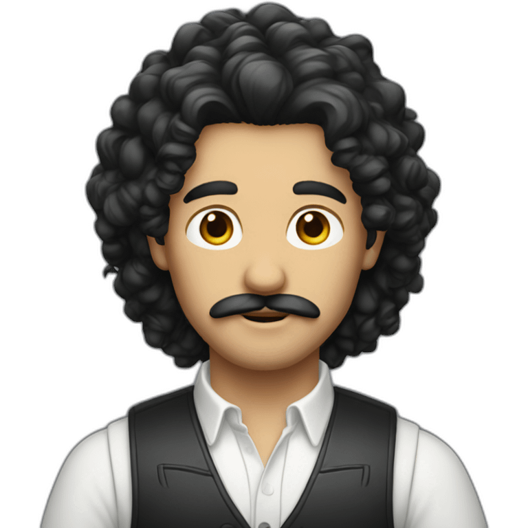 MAN WITH MUSTACHE AND LONG BLACK CURLY HAIR AND WHITE VEST emoji