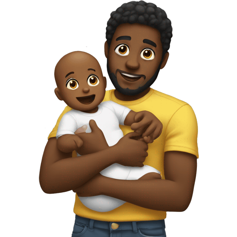 black man holding a baby and baby oil emoji