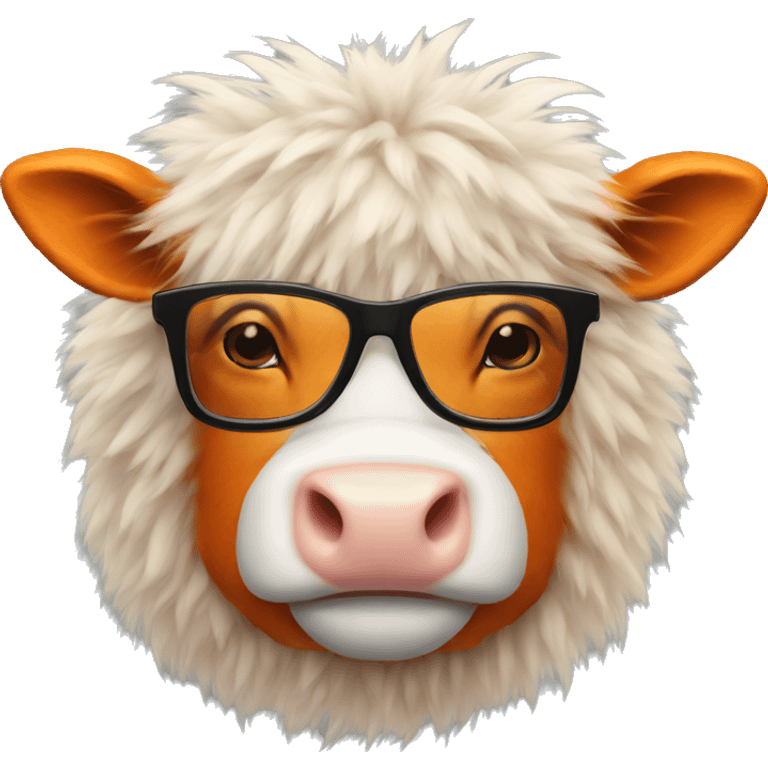 Fluffy orange cow with black glasses emoji