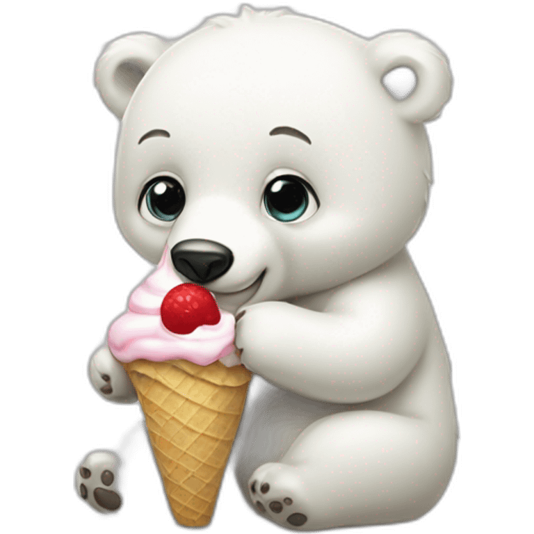 Baby polar bear eating ice cream white background emoji