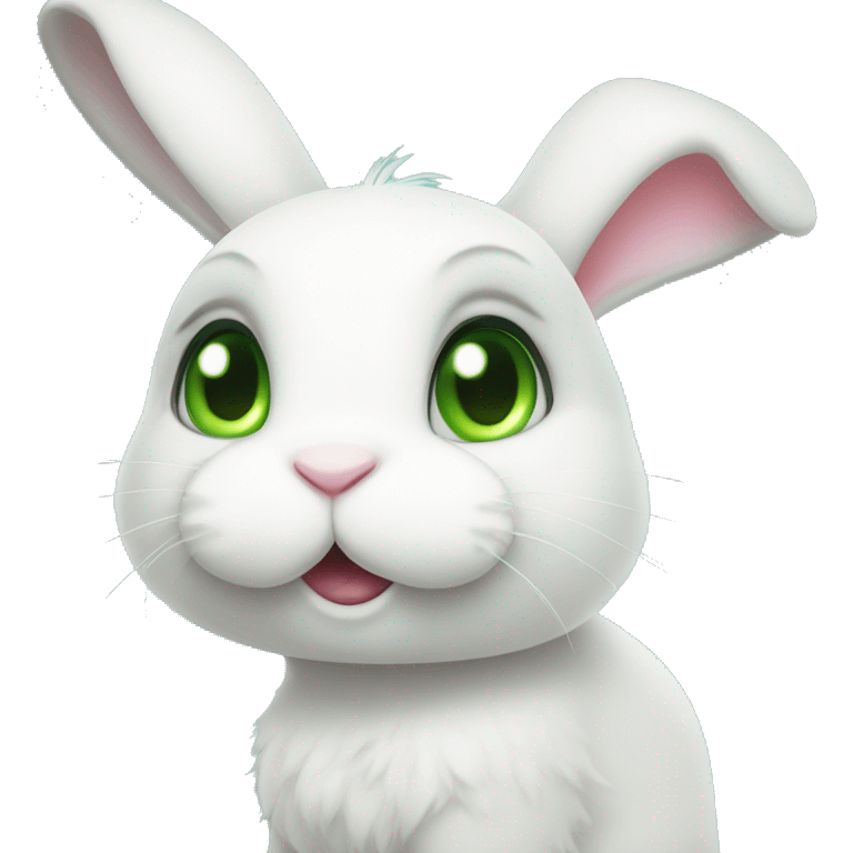 Cute White bunny with light-green eyes and a question mark above her bunny head emoji