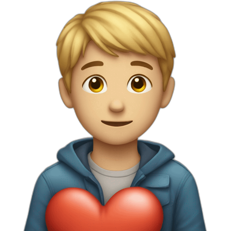 young boy hugging a reassuring heart emoji