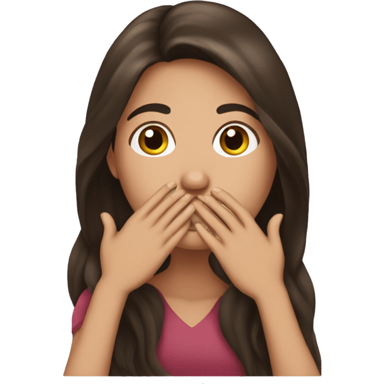 long hair Brunette girl with her Hands covering her mouth emoji