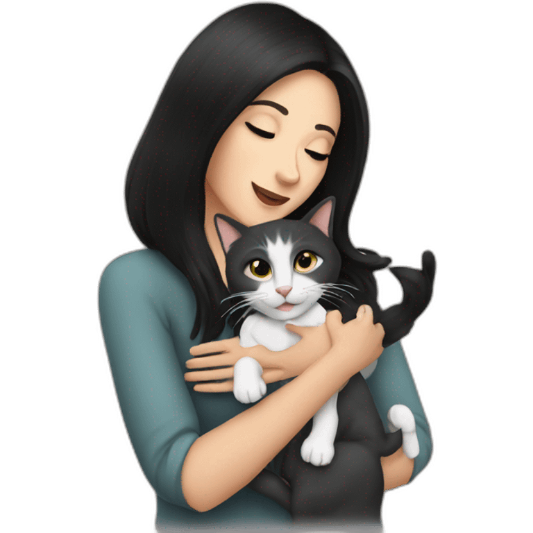 dark haired lady stroking a cat emoji